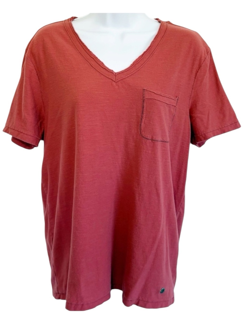 BOSS HUGO BOSS Red Cotton Pocket V Neck T-Shirt Relaxed Fit Large